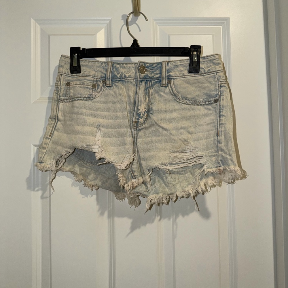 American Eagle Outfitters Light Blue Distressed Jean Shorts